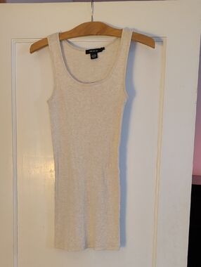 Arden B Ribbed Scoop Neck Tank - Cream, Sz S